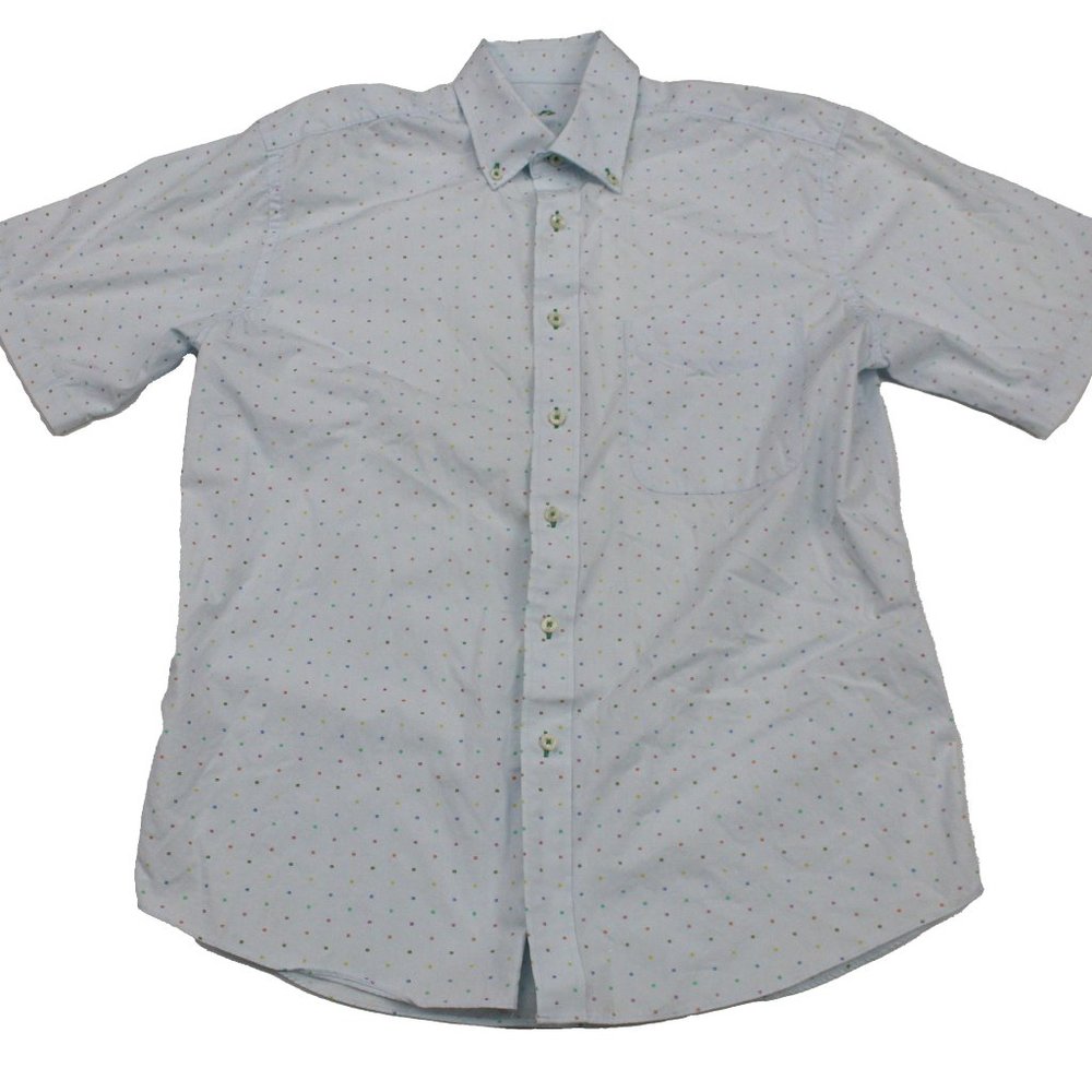 Alan Flusser Mens Blue Symbol Overlap Short Sleeve Button-Down Shirt Pocket M